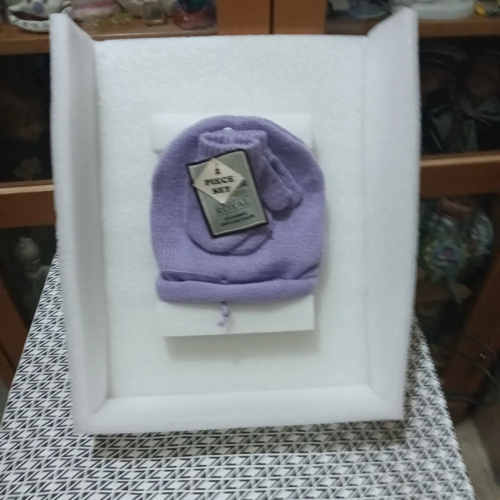 Purple and Blue Baby Hat and Mittens Set
